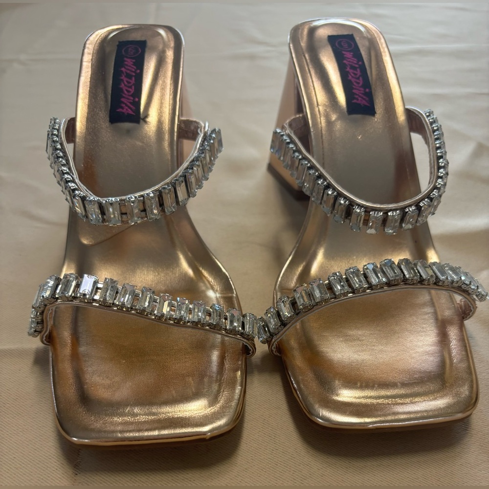 Wild Diva Gold Crystal Embellished Heels